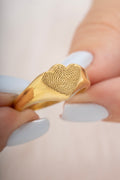 Gold Renk Oval Mühür Form Parmak İzi Yüzük - Linyum yüzük görseli