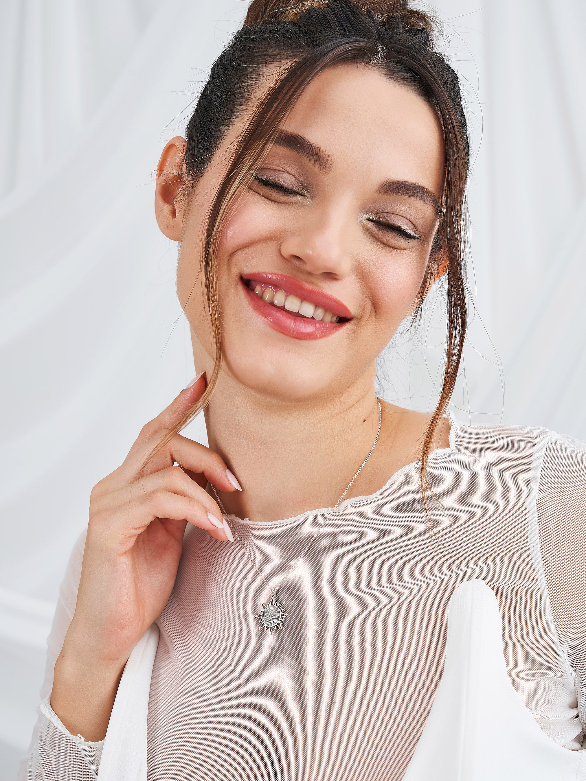 Güneş Model Gümüş Kolye - Linyum kolye görseli 11