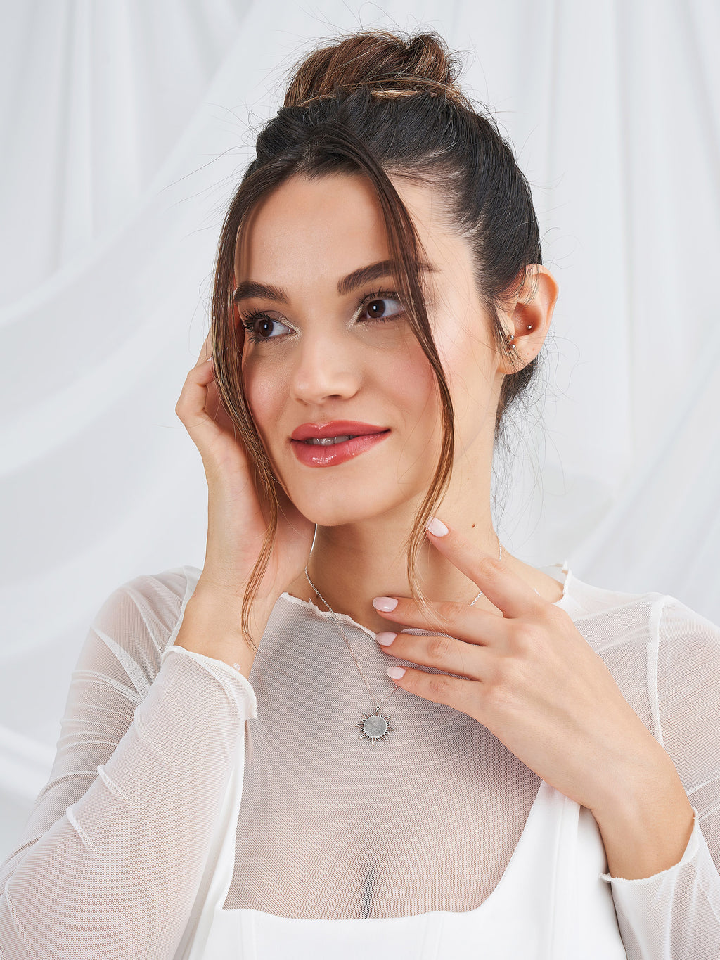 Güneş Model Gümüş Kolye - Linyum kolye görseli 12