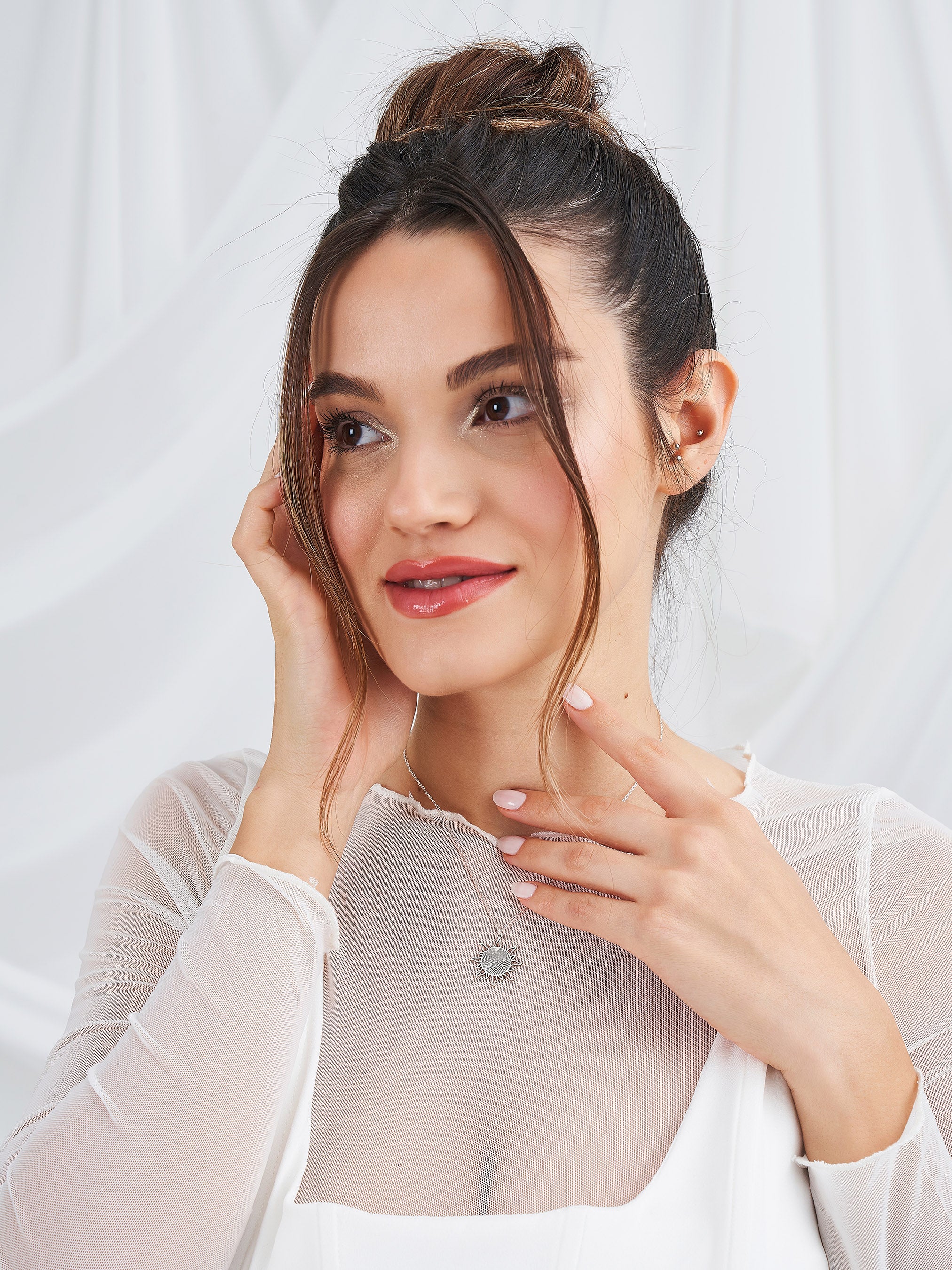 Güneş Model Gümüş Kolye - Linyum kolye görseli 12